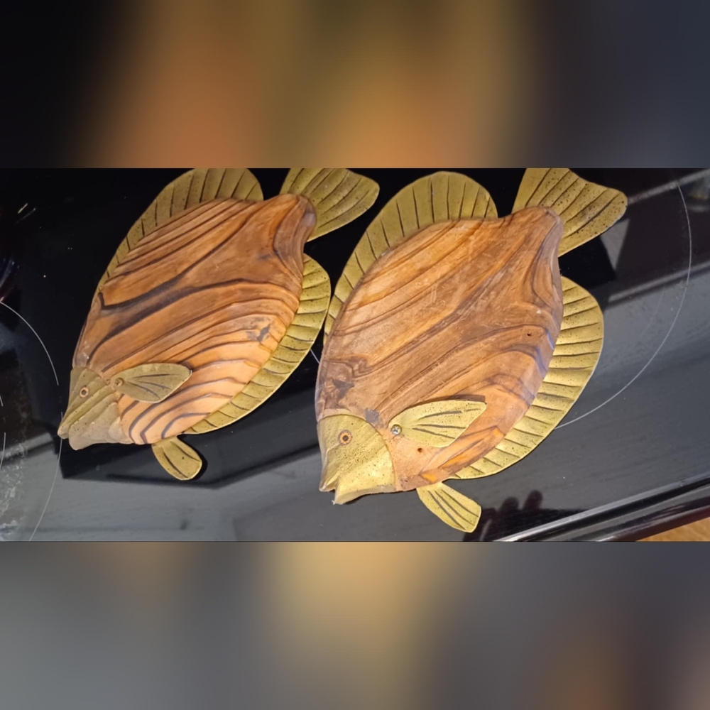 VINTAGE "Wooden Fish Set" Tin Fin  "Decor" BY Albert E. Price